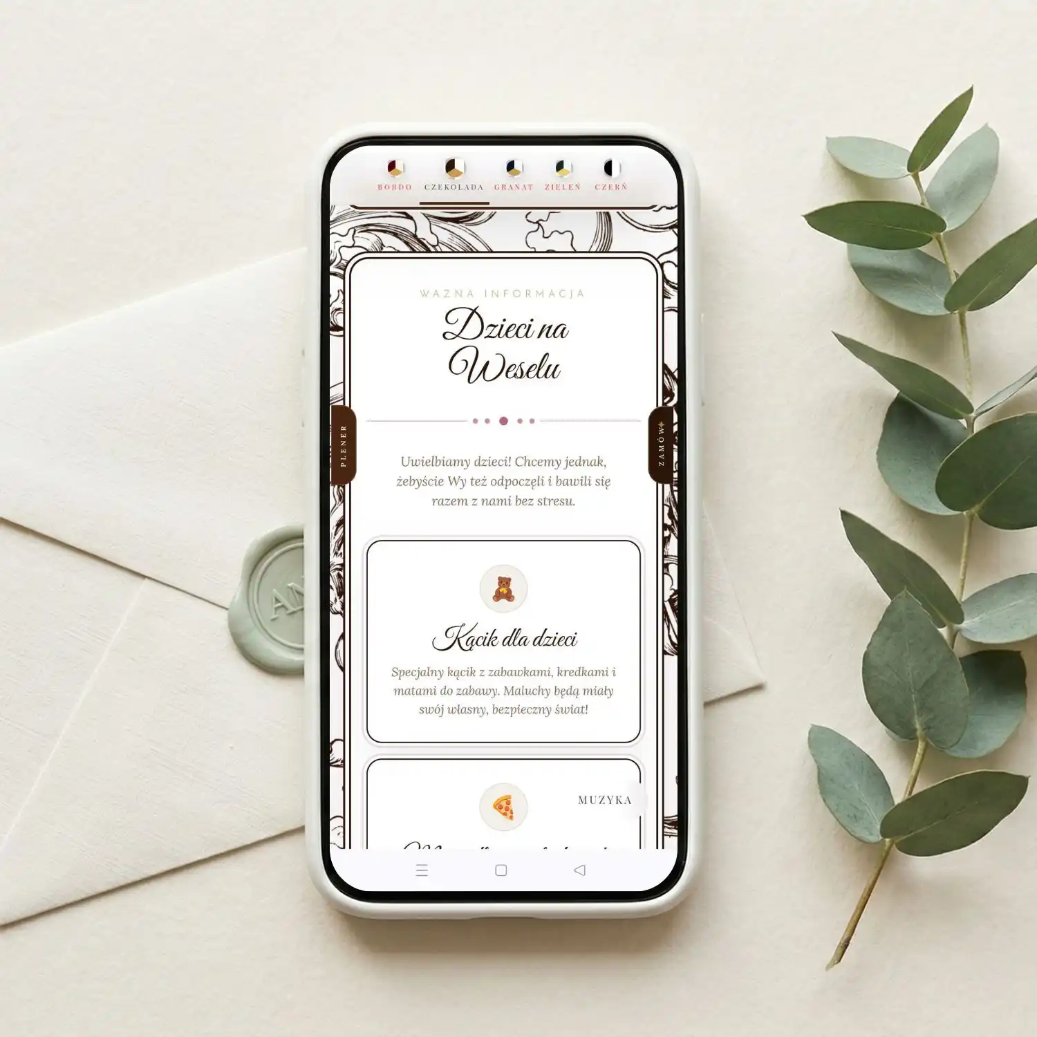 Makieta strony weselnej z sekcją dla rodziców ANM Collective