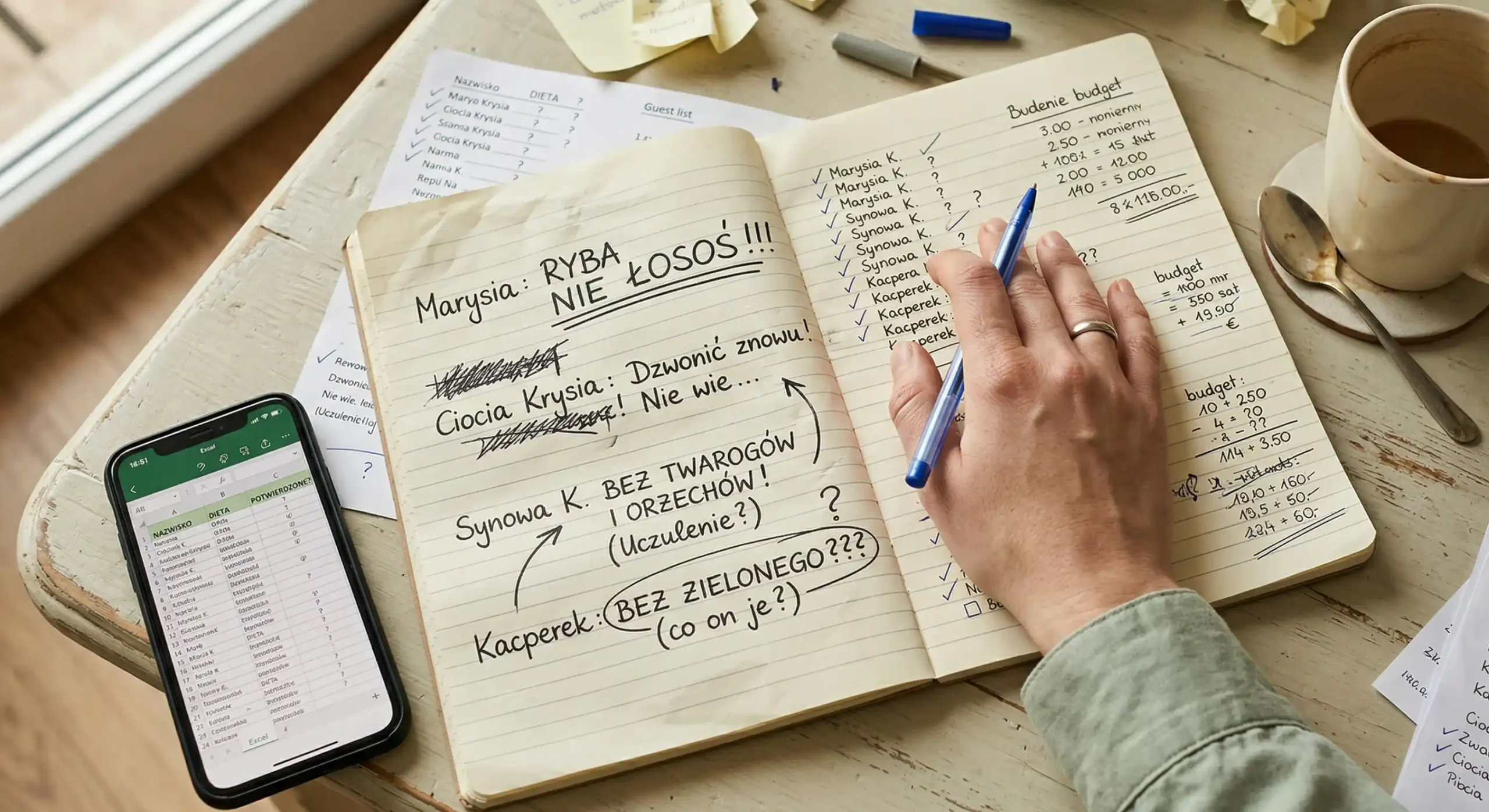 Chaos zbierania preferencji żywieniowych gości w Excelu