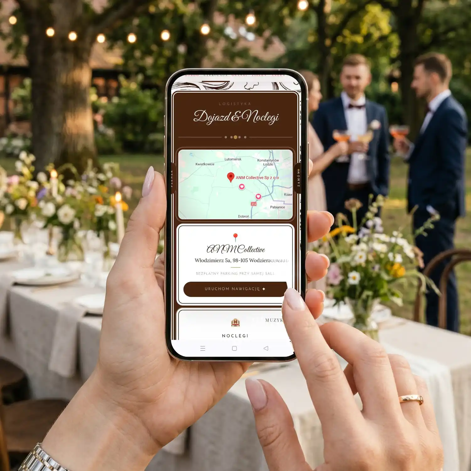 Mockup telefonu z sekcją dojazdu