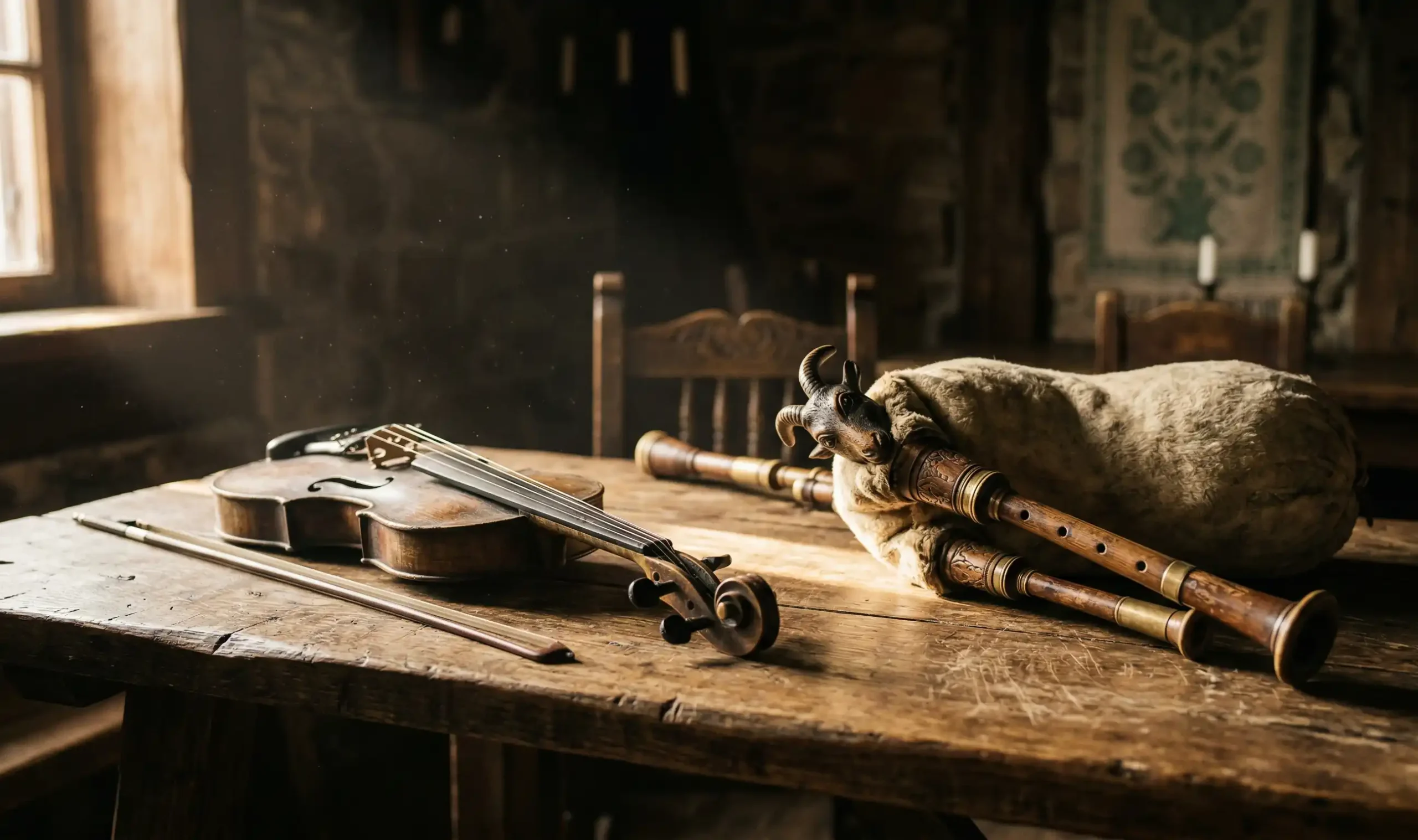 Tradycyjna polska kapela ludowa grająca na weselu, instrumenty smyczkowe