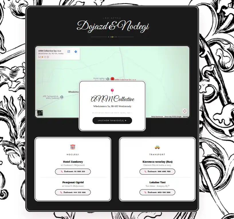 Sekcja dojazdu z interaktywną mapą