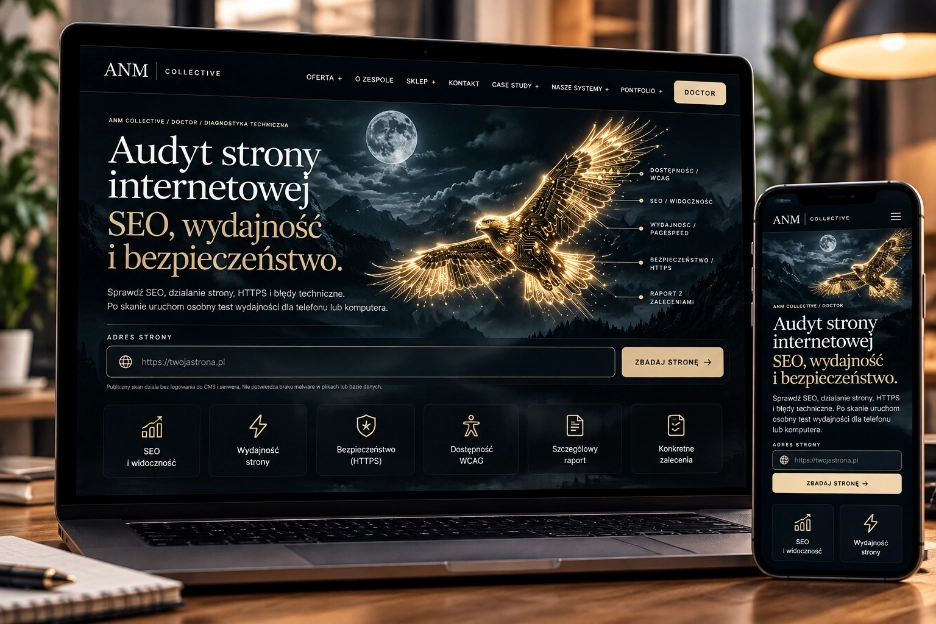 Mockup narzędzia ANM Doctor do audytu stron internetowych